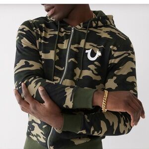 TRUE RELIGION Camo Logo Zip Hoodie mens size large